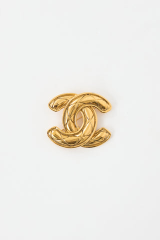 Chanel 1980s Plated Matelasse CC Brooch