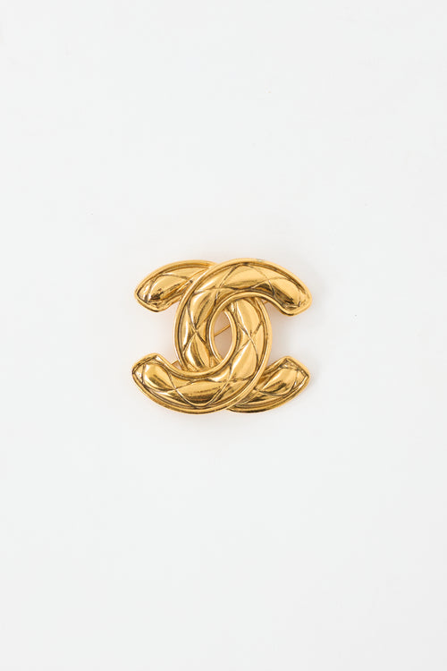 Chanel 1980s Plated Matelasse CC Brooch