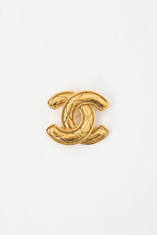 Chanel 1980s Plated Matelasse CC Brooch