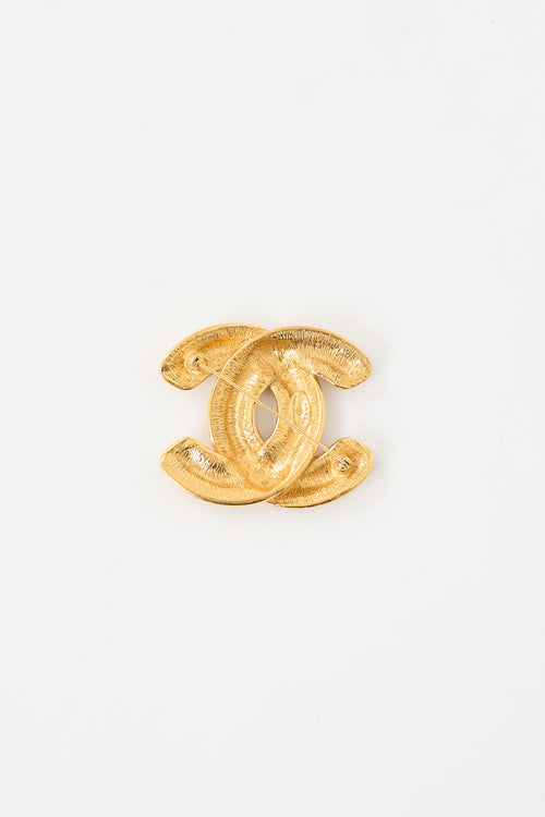 Chanel 1980s Plated Matelasse CC Brooch
