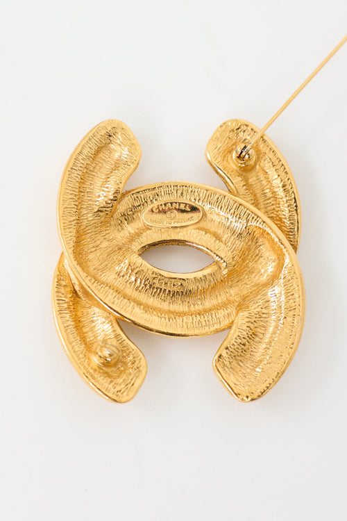 Chanel 1980s Plated Matelasse CC Brooch