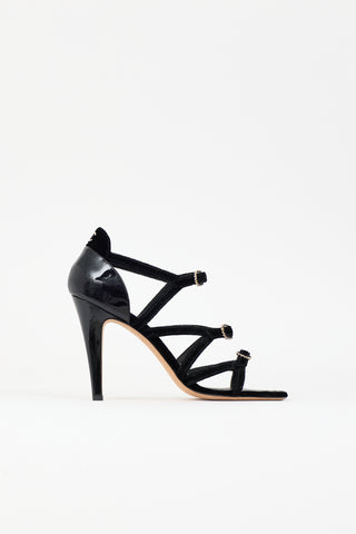 Chanel Patent Leather & Velour Buckle Sandal