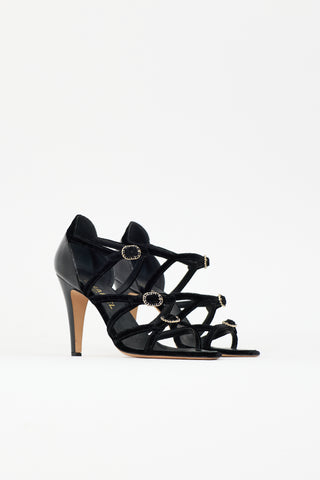 Chanel Patent Leather & Velour Buckle Sandal