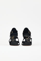 Chanel Patent Leather & Velour Buckle Sandal