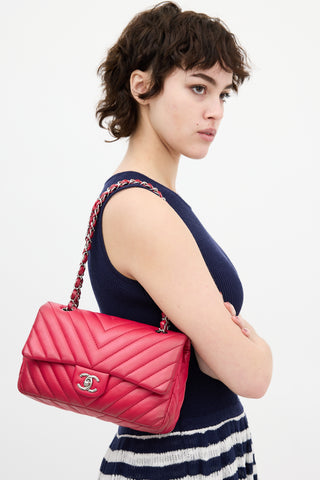Chanel 2009 Fuchsia Quilted Chevron Medium Flap Bag