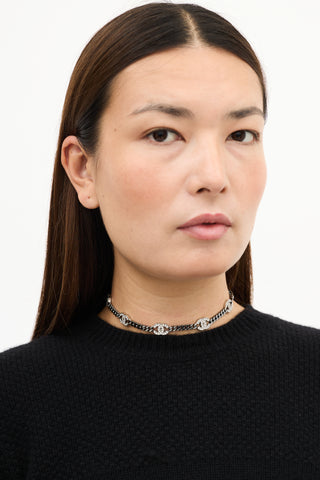 Chanel 2021 Ruthenium Chain & Strass CC Necklace