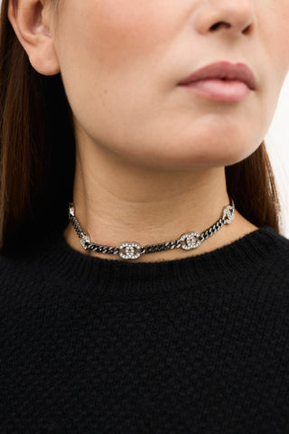 Chanel 2021 Ruthenium Chain & Strass CC Necklace