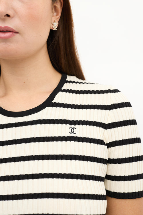 Chanel SS 1998 Cream & Black Striped CC Top