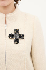 Chanel Fall 2005 Silver & Black Stone CC Cross Brooch