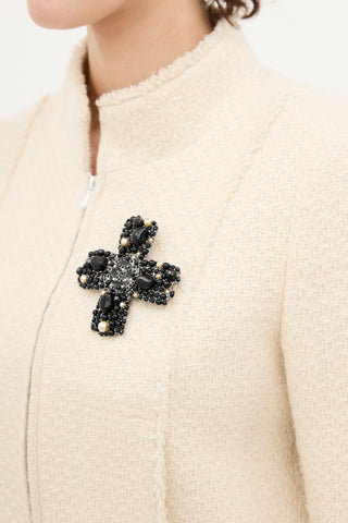 Chanel Fall 2005 Silver & Black Stone CC Cross Brooch