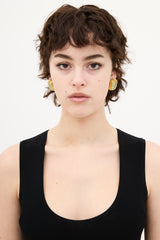 Chanel Vintage Gold & Green Gripoix Logo Clip On Earrings