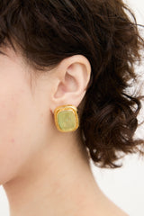 Chanel Vintage Gold & Green Gripoix Logo Clip On Earrings
