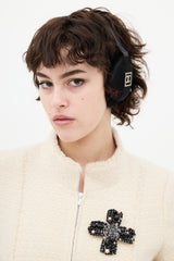 Chanel Black & Silver CC Fur Earmuffs
