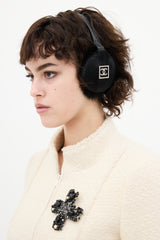 Chanel Black & Silver CC Fur Earmuffs