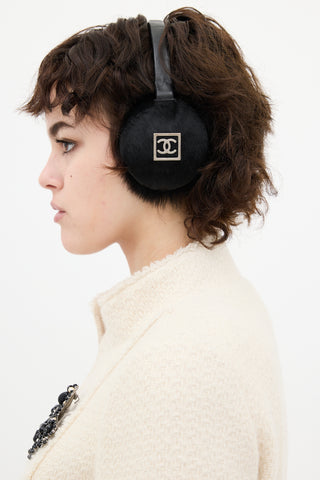 Chanel Black & Silver CC Fur Earmuffs