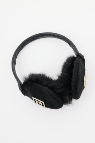 Chanel Black & Silver CC Fur Earmuffs