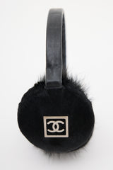 Chanel Black & Silver CC Fur Earmuffs