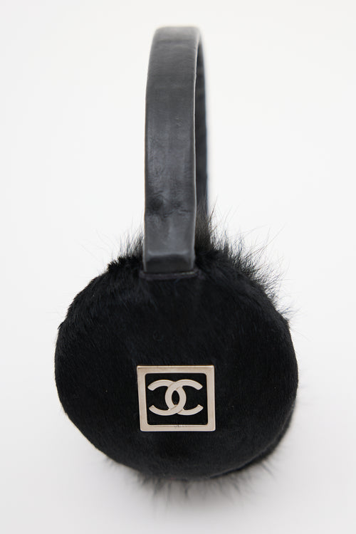 Chanel Black & Silver CC Fur Earmuffs