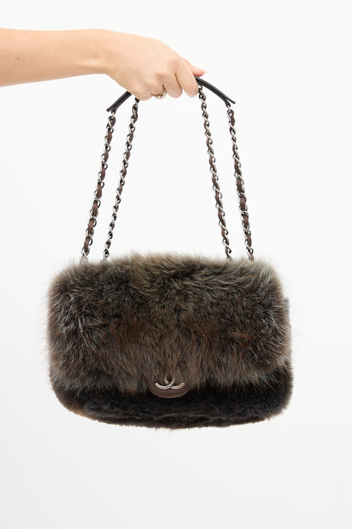 Chanel 2013 Green & Brown Fur CC Flap Bag