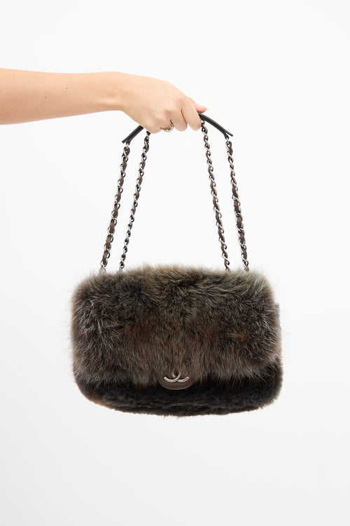 Chanel 2013 Green & Brown Fur CC Flap Bag