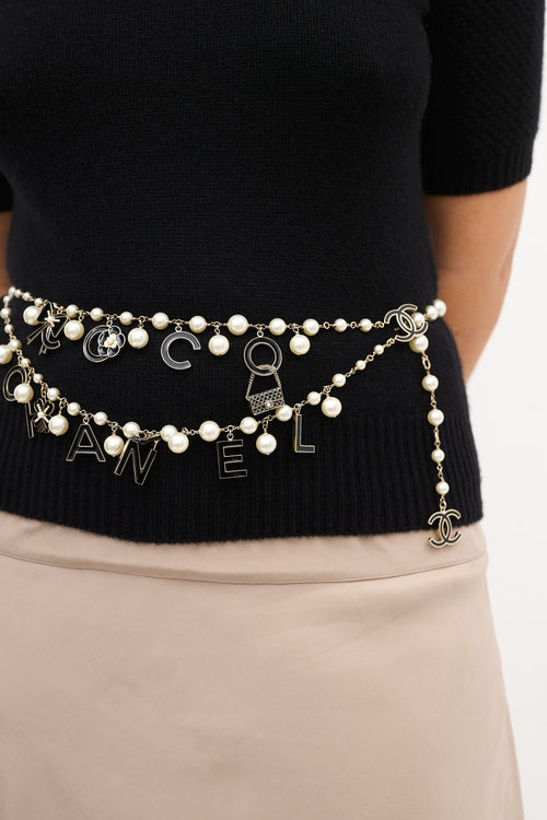 Chanel SS 2007 Gold & Faux Pearl Coco Charm Belt