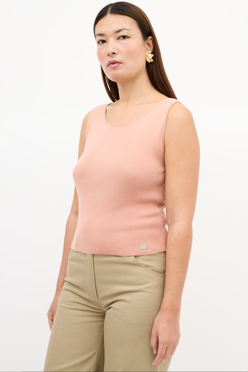 Chanel SS 2002 Pink Cotton Knit Sleeveless Top