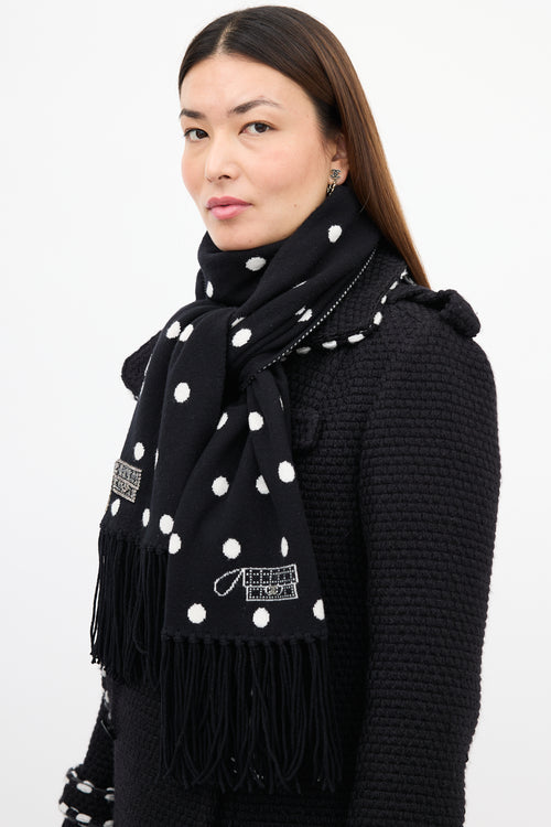 Chanel Fall 2008 Black & White Cashmere Patterned Scarf