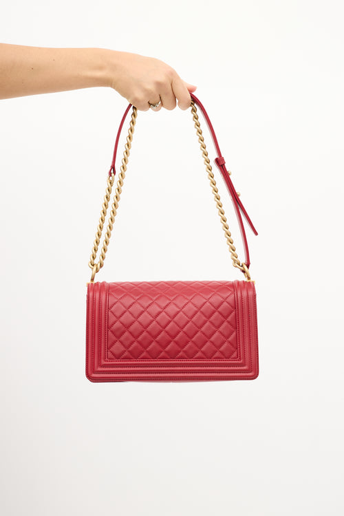 Chanel 2017 Red Quilted Leather Medium Boy Bag