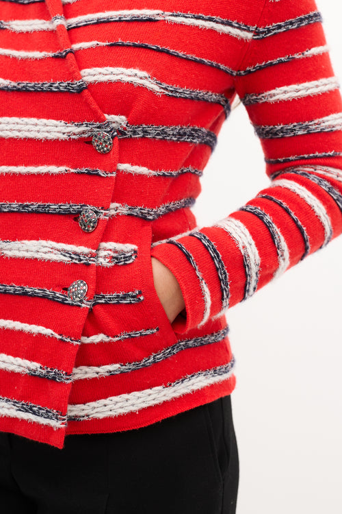 Chanel SS 2020 Red & Multi Cashmere Striped Cardigan