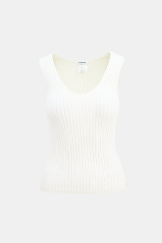 Chanel SS 2002 White Cotton Knit Sleeveless Top