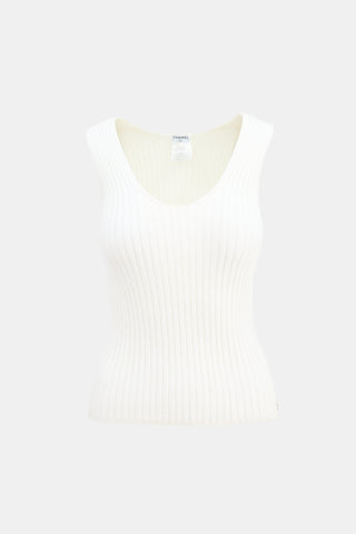 Chanel SS 2002 White Cotton Knit Sleeveless Top