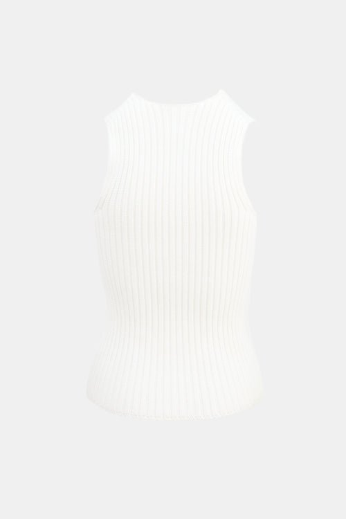 Chanel SS 2002 White Cotton Knit Sleeveless Top