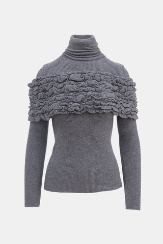 Chanel FW 2009 Dark Grey Ruffle Turtleneck Top