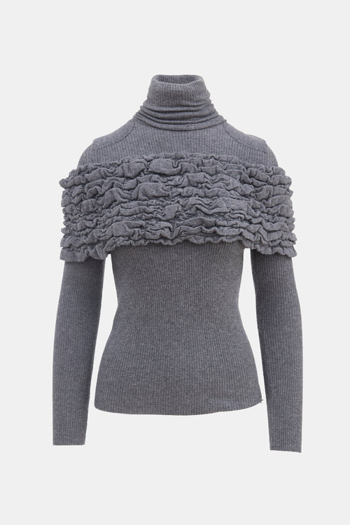 Chanel FW 2009 Dark Grey Ruffle Turtleneck Top