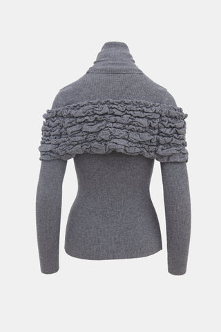 Chanel FW 2009 Dark Grey Ruffle Turtleneck Top