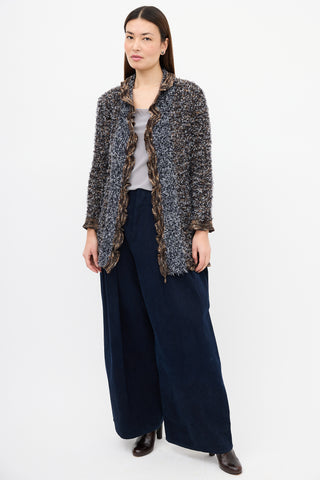 Chanel Fall 1997 Blue & Brown Fringed Fantasy Cardigan