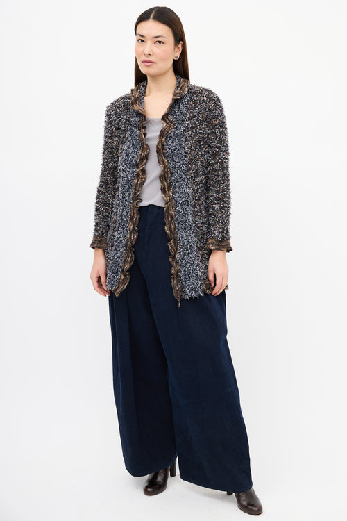 Chanel Fall 1997 Blue & Brown Fringed Fantasy Cardigan
