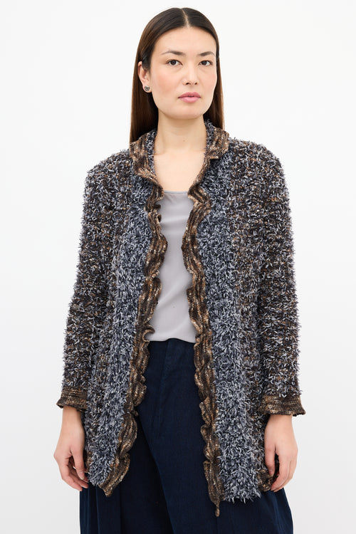 Chanel Fall 1997 Blue & Brown Fringed Fantasy Cardigan
