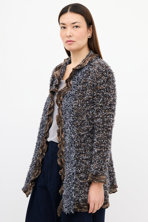 Chanel Fall 1997 Blue & Brown Fringed Fantasy Cardigan