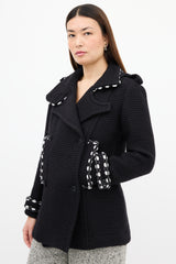 Chanel Black Wool Woven Pea Coat