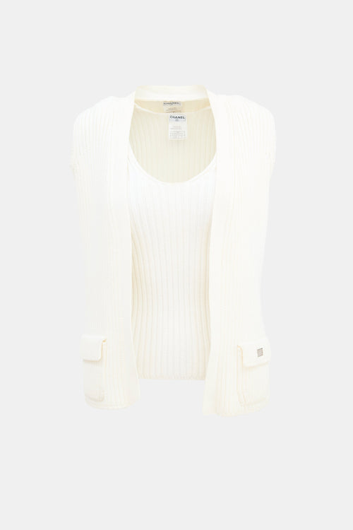 Chanel SS 2002 White Cotton Knit Two Pocket Vest