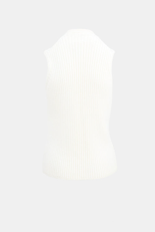 Chanel SS 2002 White Cotton Knit Two Pocket Vest