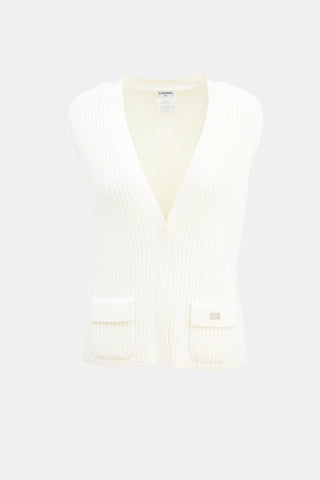 Chanel SS 2002 White Cotton Knit Two Pocket Vest
