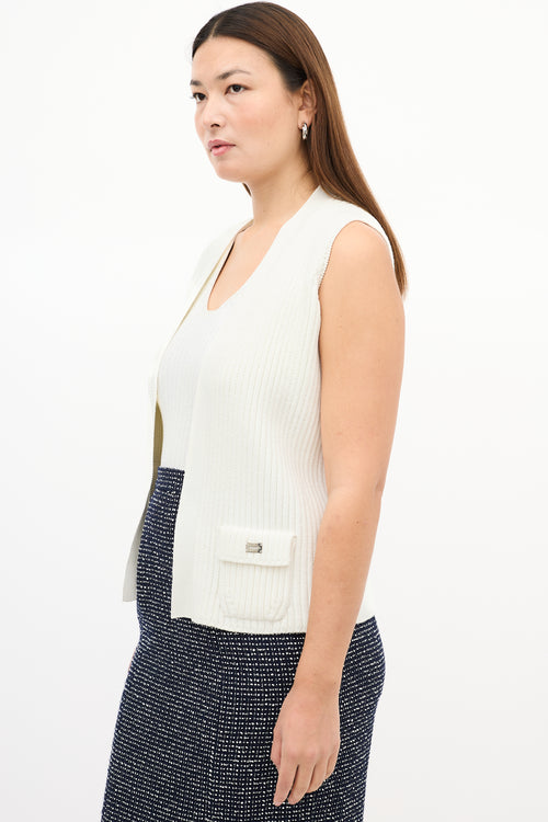 Chanel SS 2002 White Cotton Knit Two Pocket Vest