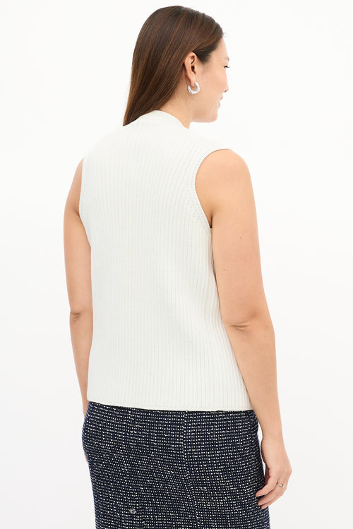 Chanel SS 2002 White Cotton Knit Two Pocket Vest