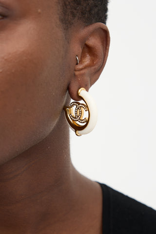 Chanel Resort 2023 CC Enamel & Crystal Hoop Earring