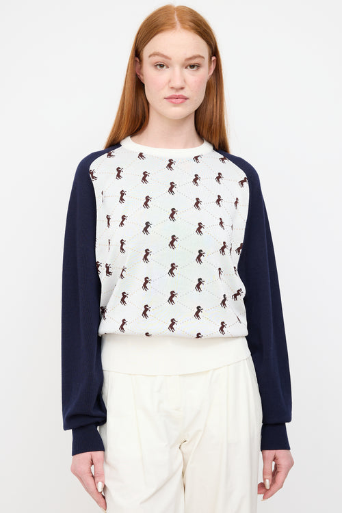 Chloé White & Navy Stud Intarsia Sweater