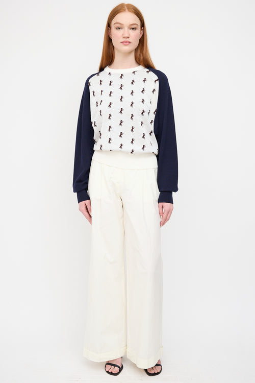Chloé White & Navy Stud Intarsia Sweater