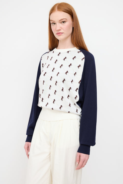 Chloé White & Navy Stud Intarsia Sweater