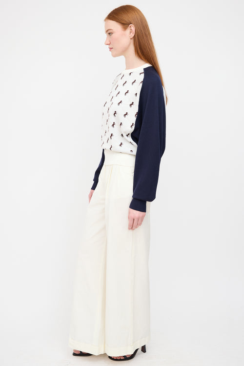 Chloé White & Navy Stud Intarsia Sweater